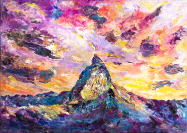 Painting titled "The Matterhorn" by Natalia Shchipakina, Original Artwork, Oil Mounted on Wood Stretcher frame