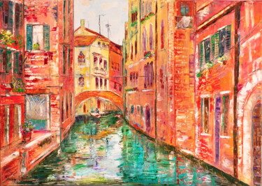 Painting titled "Venice Canals" by Natalia Shchipakina, Original Artwork, Oil Mounted on Wood Stretcher frame