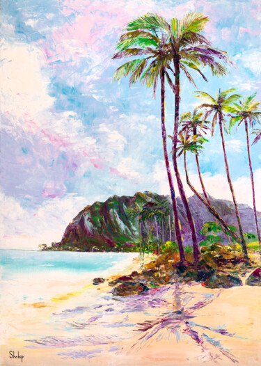 「Oahu. Hawaiian Isla…」というタイトルの絵画 Natalia Shchipakinaによって, オリジナルのアートワーク, オイル ウッドストレッチャーフレームにマウント
