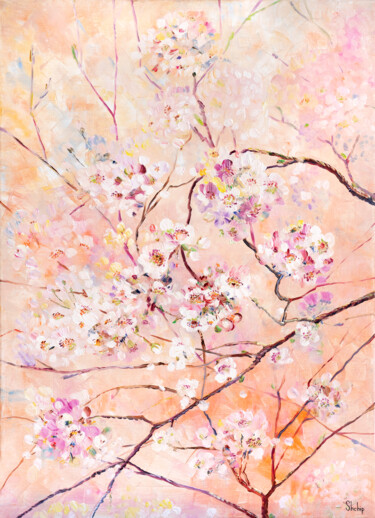 Картина под названием "Clouds of Cherry Bl…" - Natalia Shchipakina, Подлинное произведение искусства, Масло Установлен на Де…