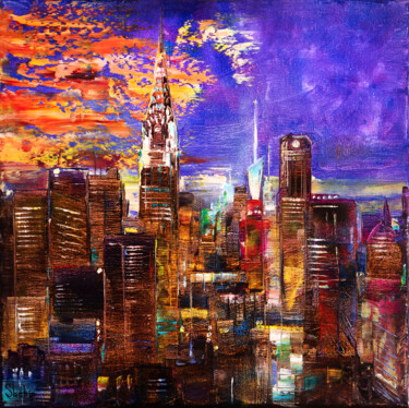 Painting titled "Incredible New York…" by Natalia Shchipakina, Original Artwork, Oil Mounted on Wood Stretcher frame