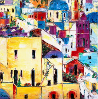 Картина под названием "Santorini" - Natalia Shchipakina, Подлинное произведение искусства, Масло Установлен на Деревянная ра…