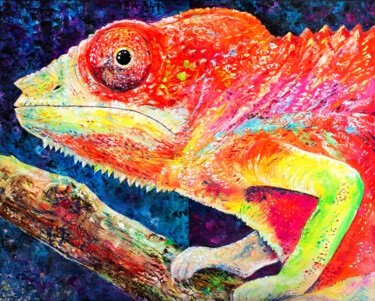 Painting titled "Chameleon" by Natalia Shchipakina, Original Artwork, Oil Mounted on Wood Stretcher frame