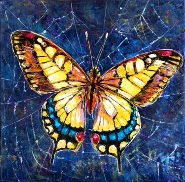 Peinture intitulée "Butterfly on a Сobw…" par Natalia Shchipakina, Œuvre d'art originale, Huile Monté sur Châssis en bois