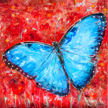 Pittura intitolato "Butterfly Over Popp…" da Natalia Shchipakina, Opera d'arte originale, Olio Montato su Telaio per barella…
