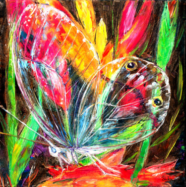 Painting titled "Butterfly With Tran…" by Natalia Shchipakina, Original Artwork, Oil Mounted on Wood Stretcher frame