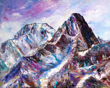 Картина под названием "White Mountain. Mon…" - Natalia Shchipakina, Подлинное произведение искусства, Масло Установлен на Де…