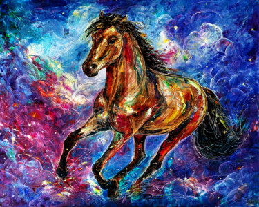 Painting titled "Stellar Horse" by Natalia Shchipakina, Original Artwork, Oil Mounted on Wood Stretcher frame