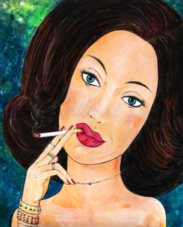 Malarstwo zatytułowany „Smoker” autorstwa Natalia Shchipakina, Oryginalna praca, Olej Zamontowany na Drewniana rama noszy