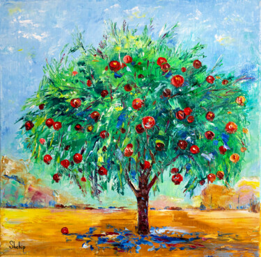 Ζωγραφική με τίτλο "Pomegranate Tree" από Natalia Shchipakina, Αυθεντικά έργα τέχνης, Λάδι Τοποθετήθηκε στο Ξύλινο φορείο σκ…