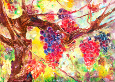 Painting titled "Vine" by Natalia Shchipakina, Original Artwork, Oil Mounted on Wood Stretcher frame