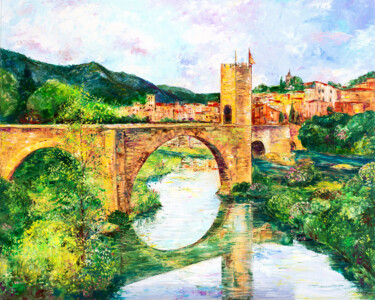 Painting titled "Spring in Besalu. M…" by Natalia Shchipakina, Original Artwork, Oil Mounted on Wood Stretcher frame