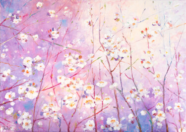 Painting titled "Cherry Blossom Scent" by Natalia Shchipakina, Original Artwork, Oil Mounted on Wood Stretcher frame