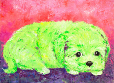绘画 标题为“Green Puppy” 由Natalia Shchipakina, 原创艺术品, 油