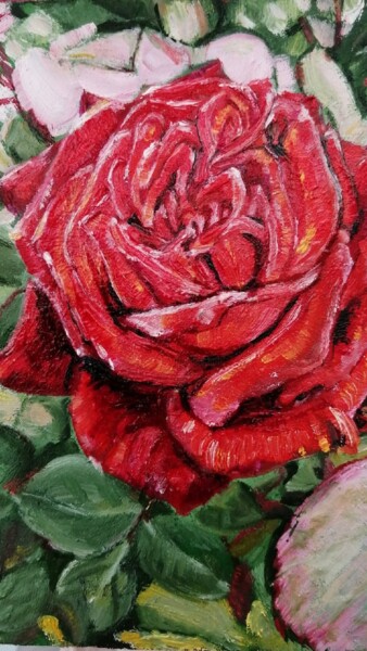 Painting titled "mysterious rose" by Natalia Shevkunova, Original Artwork, Oil