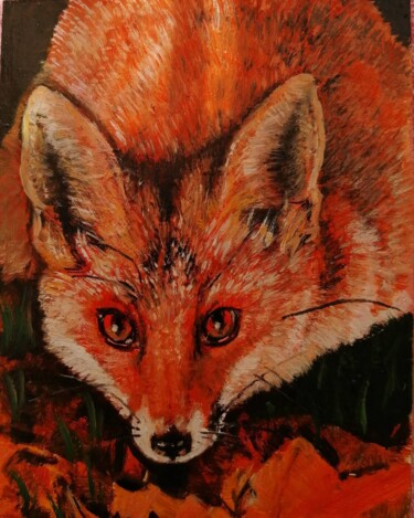 Painting titled "insidious fox" by Natalia Shevkunova, Original Artwork, Oil