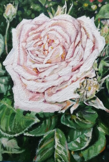 Peinture intitulée "White Rose" par Natalia Shevkunova, Œuvre d'art originale, Huile