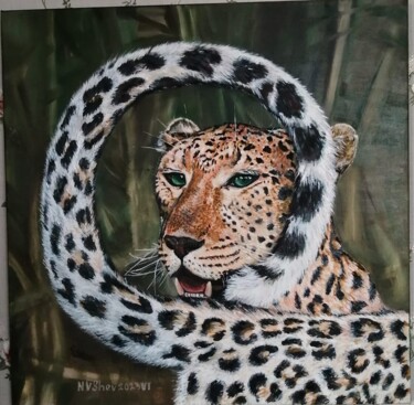 Painting titled "Леопард" by Natalia Shevkunova, Original Artwork, Oil