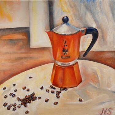 Painting titled "Cafetière italienne" by Natalia Simonyan, Original Artwork, Oil