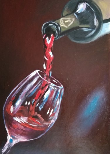 Peinture intitulée "Verre de vin" par Natalia Smirnovskaia, Œuvre d'art originale, Huile
