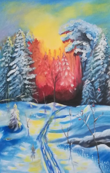 Картина под названием "Зима" - Natalia Smirnovskaia, Подлинное произведение искусства, Масло Установлен на Деревянная рама д…