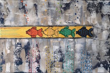 Painting titled ""Fishes in the bath…" by Natalia Toderica, Original Artwork, Acrylic