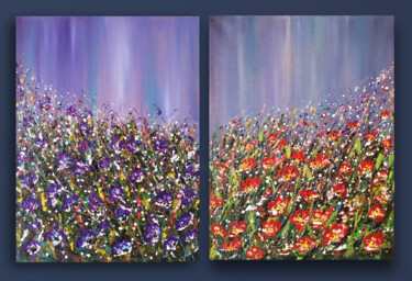 Painting titled "Diptych "Wild Flowe…" by Natalia Toderica, Original Artwork, Acrylic
