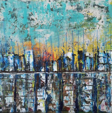 Painting titled ""Abstract cityscape…" by Natalia Toderica, Original Artwork, Acrylic