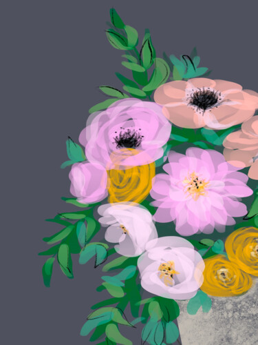 Pink transparent flowers Digital Arts titled "Pink transparent fl…" by Natalia Tremasova, Original Art, Digital Painting