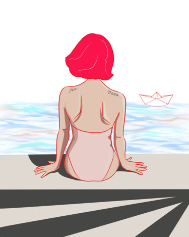 Digital Arts titled "Looking to the sea" by Natalia Tremasova, Original Artwork, Digital Painting