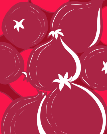 Digitale Kunst getiteld "Red pomegranaates" door Natalia Tremasova, Origineel Kunstwerk, Digitaal Schilderwerk