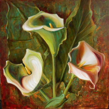 Картина под названием "Flower trio" - Natalia Yakorieva, Подлинное произведение искусства, Масло