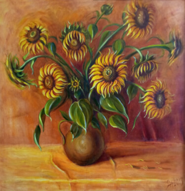 Картина под названием "Sunflowers" - Natalia Yakorieva, Подлинное произведение искусства, Масло