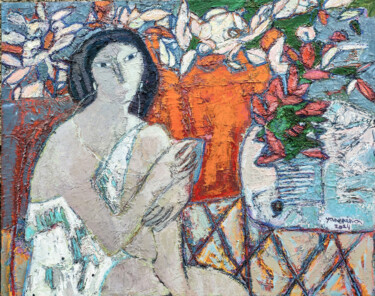 Painting titled "Music" by Natalia Yanekina, Original Artwork, Oil Mounted on Wood Panel