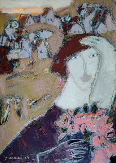 Schilderij getiteld "In the evening" door Natalia Yanekina, Origineel Kunstwerk, Olie Gemonteerd op Houten paneel