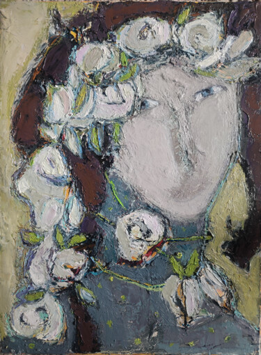 Painting titled "The first spring bu…" by Natalia Yanekina, Original Artwork, Oil Mounted on Wood Panel