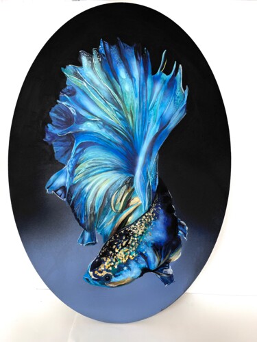 Painting titled "Blue Realism Painti…" by Natalia Yangalycheva, Original Artwork, Acrylic Mounted on Wood Stretcher frame