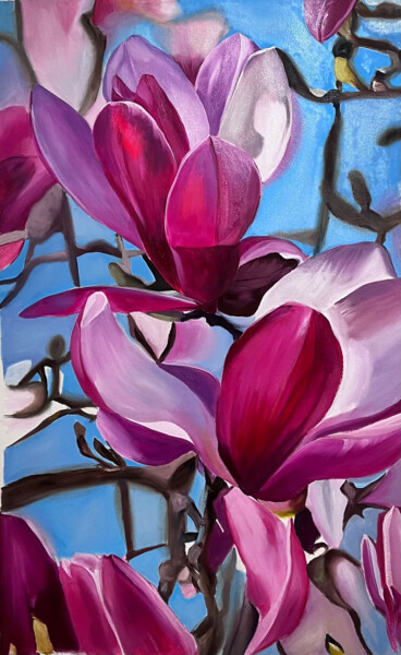 Malerei mit dem Titel "Magnolia painting R…" von Natalia Yangalycheva, Original-Kunstwerk, Öl