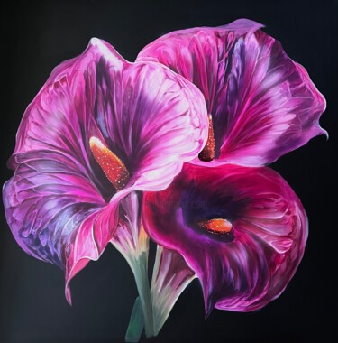 Pittura intitolato "Anthurium painting…" da Natalia Yangalycheva, Opera d'arte originale, Acrilico