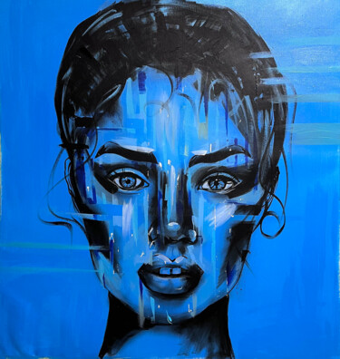 Peinture intitulée "Abstract face paint…" par Natalia Yangalycheva, Œuvre d'art originale, Acrylique