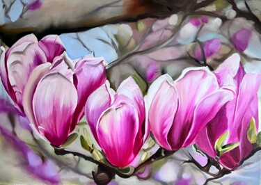 Schilderij getiteld "Magnolia oil painti…" door Natalia Yangalycheva, Origineel Kunstwerk, Olie