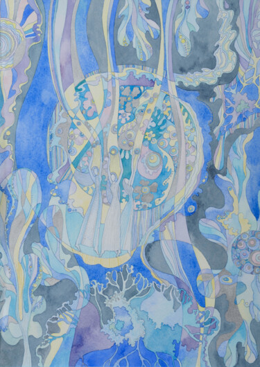 Malarstwo zatytułowany „Moonlight” autorstwa Natalia Zarali, Oryginalna praca, Akwarela