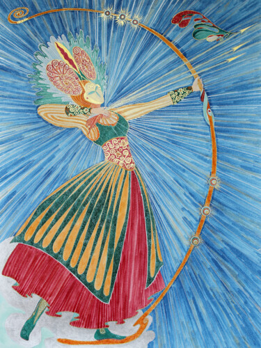 Malarstwo zatytułowany „Archer Warrioress” autorstwa Natalia Zarali, Oryginalna praca, Atrament