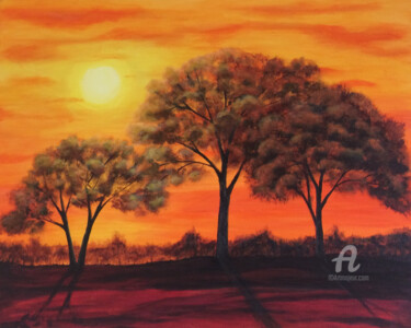 Painting titled "Der Abend" by Natalia Zheleznova, Original Artwork, Acrylic