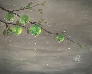 Malerei mit dem Titel "Der Regen" von Natalia Zheleznova, Original-Kunstwerk, Acryl