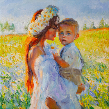 Painting titled ""The Chamomile"" by Natalia Baykalova, Original Artwork, Oil Mounted on Wood Stretcher frame