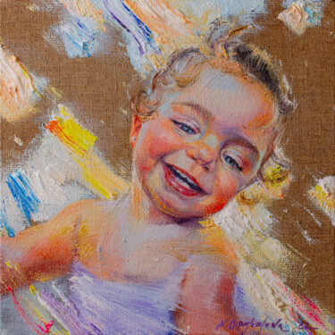 Painting titled ""This smile"" by Natalia Baykalova, Original Artwork, Oil Mounted on Wood Stretcher frame