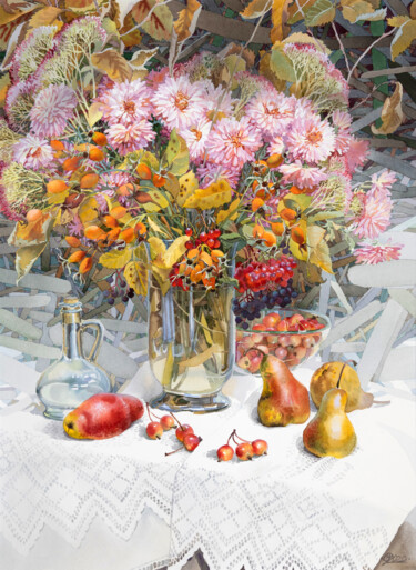 Картина под названием "Autumn Bouquet no.3" - Natalia Kohal, Подлинное произведение искусства, Акварель