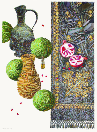 Картина под названием "Color of Pomegranate" - Natalia Kohal, Подлинное произведение искусства, Акварель