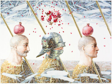 Pintura intitulada "Pomegranate Explosi…" por Natalia Kohal, Obras de arte originais, Aquarela